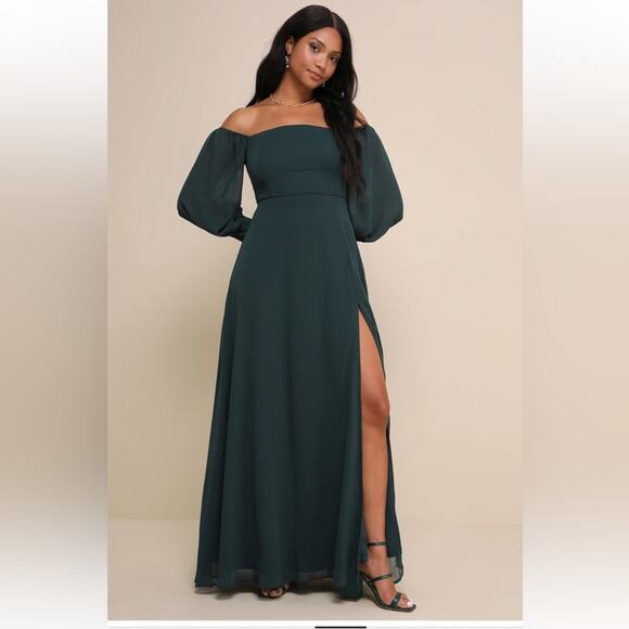 Lulus Dresses & Skirts - Lulus Feel the Romance Emerald Green Off-the-Shoulder Maxi Dress Size XL
